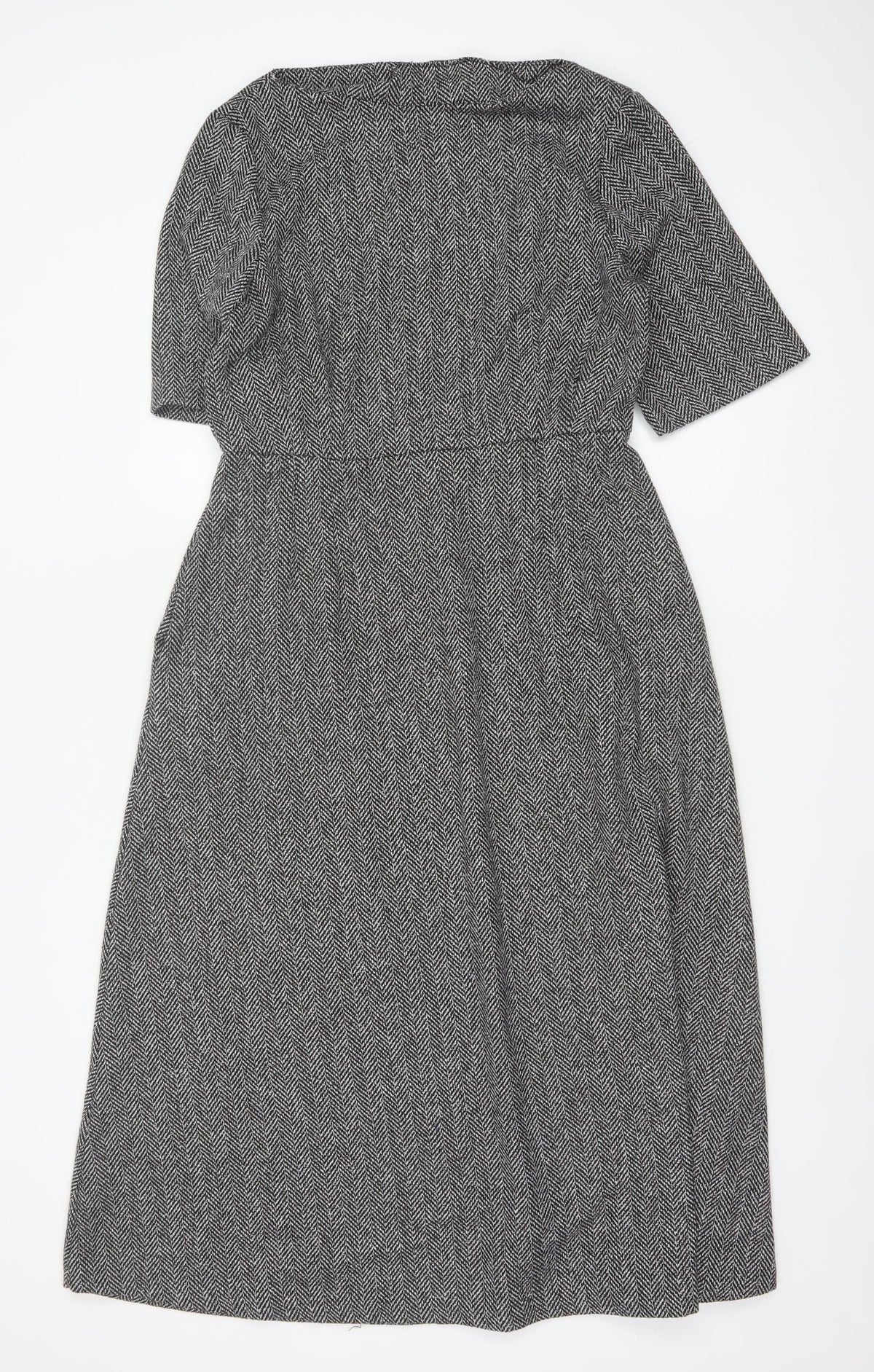 Zara Woman Grey Herringbone Fit & Flare Long Dress UK 14