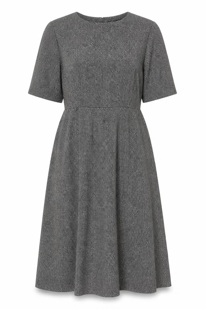 Zara Woman Grey Herringbone Fit & Flare Long Dress UK 14