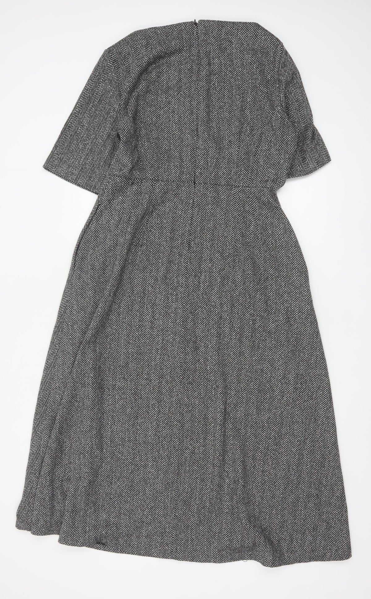 Zara Woman Grey Herringbone Fit & Flare Long Dress UK 14