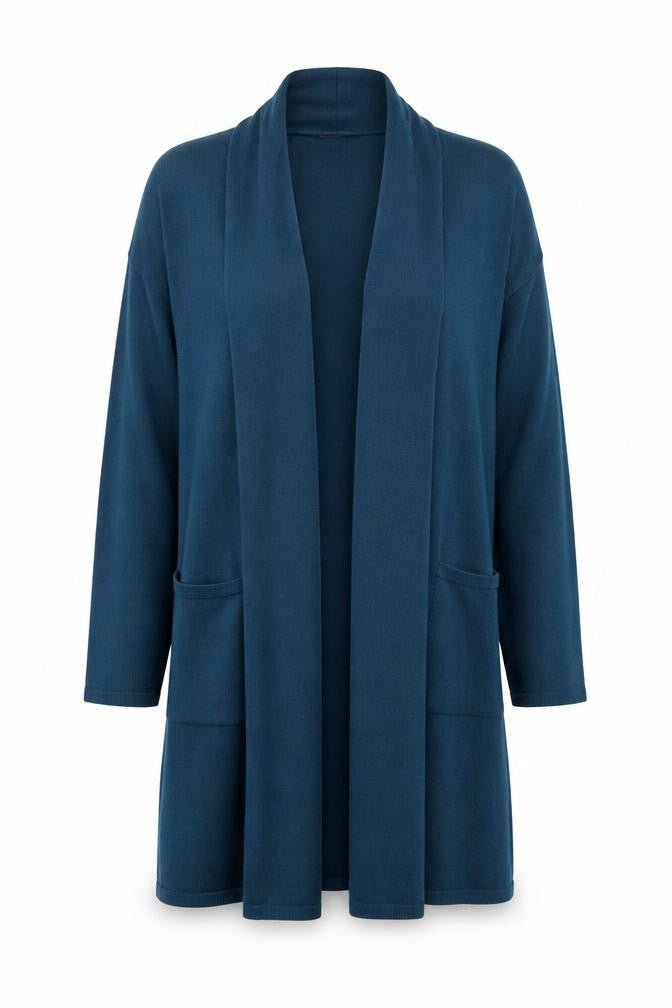 Roman Women’s Blue Size 16 Longline Open Knit Cardigan Pockets