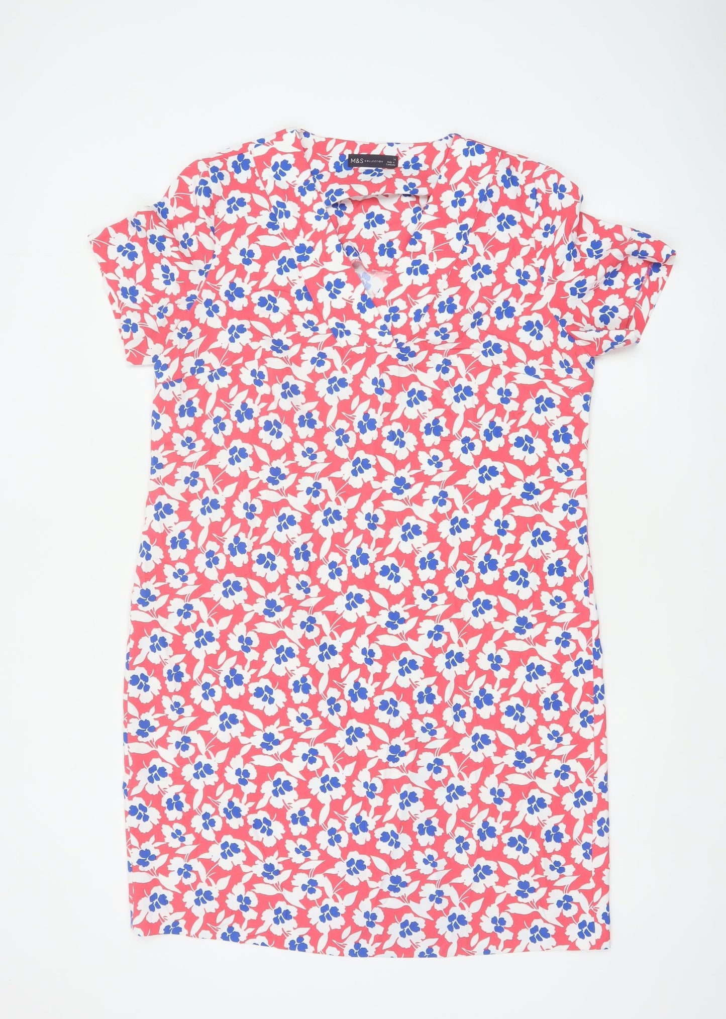 Marks & Spencer Women Red Floral Shift Dress UK 14 Short Sleeve