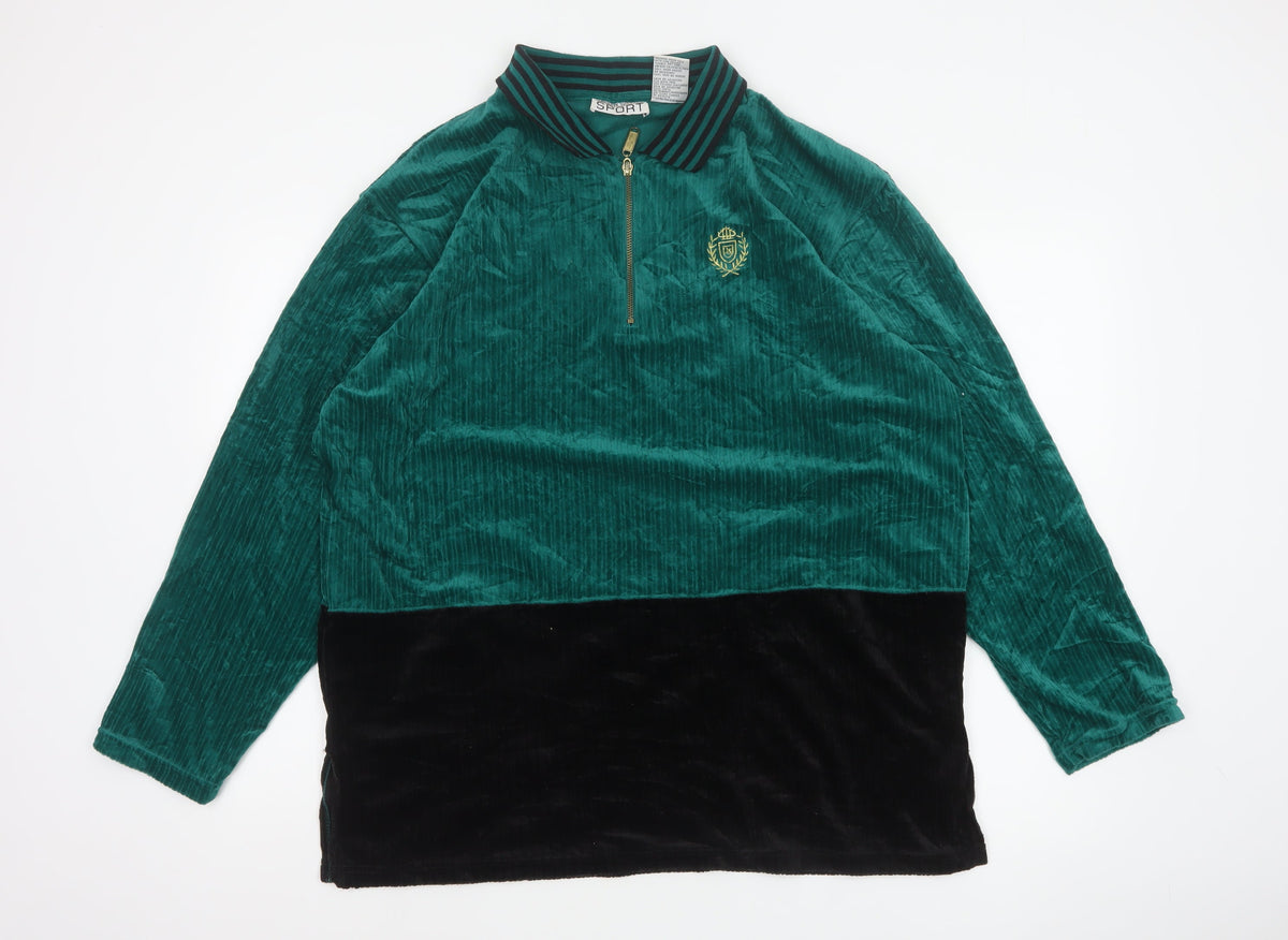 Jaclyn Smith Sport Women Green L Velour 1/2 Zip Colourblock Polo Top