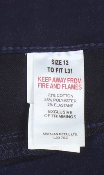 Brand and care label for Papaya Women’s Blue, size UK 12, L31 Stretch Slim Jegging Jeans