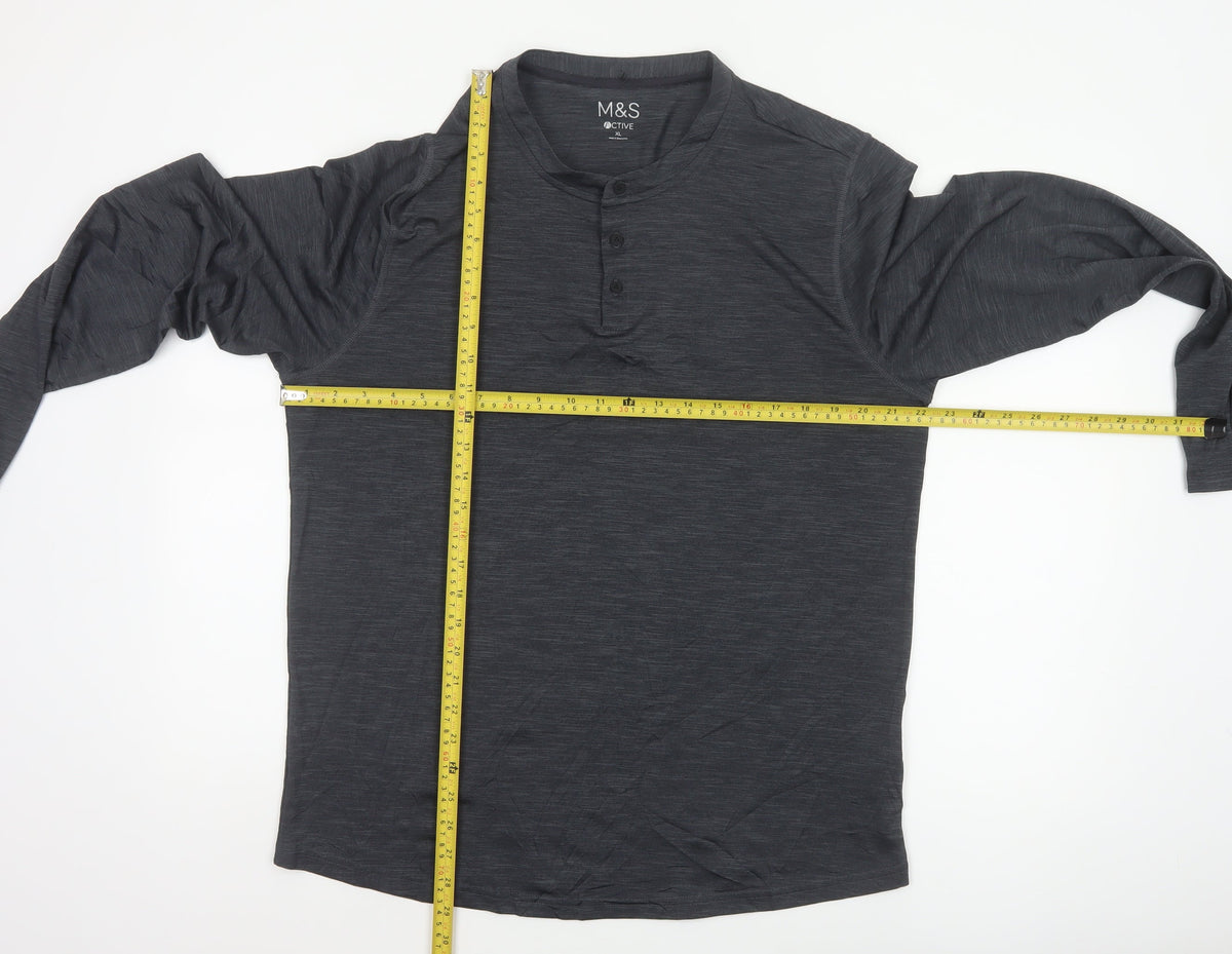 Marks & Spencer Men Grey XL Active Long Sleeve Henley T-Shirt