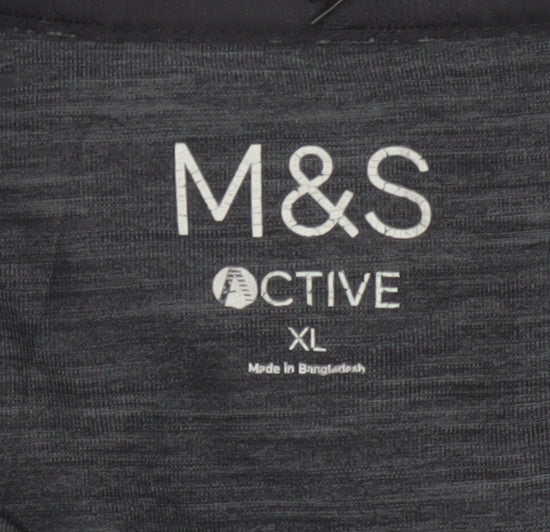 Marks & Spencer Men Grey XL Active Long Sleeve Henley T-Shirt