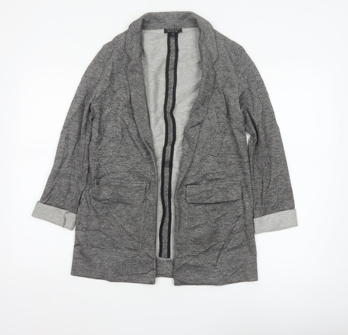 Topshop Women Grey Herringbone Blazer UK 6 Single-Breasted Cotton