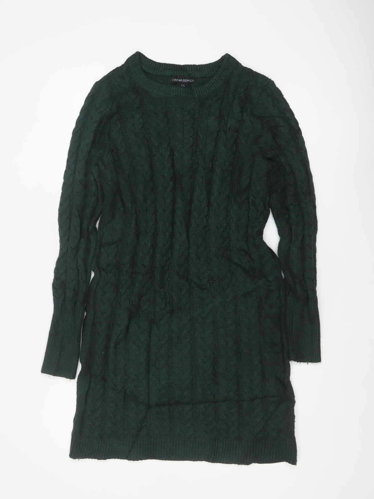 Cynthia Rowley Women Green M Cable Knit Jumper Dress Long Sleeve