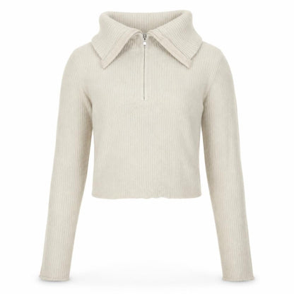 Zara Women Ivory UK 12 Slim Knit Roll Neck 1/4 Zip Jumper