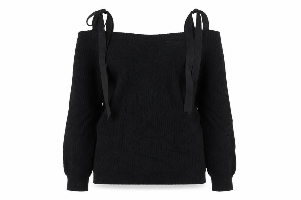 River Island Women's Black UK 10 Tie Shoulder Cable Knit Jumper