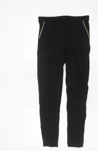 Additional front view of Dorothy Perkins Women’s Black UK 10 Skinny Trousers Gold Zip Pockets