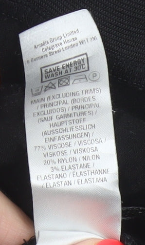 Brand and care label for Dorothy Perkins Women’s Black UK 10 Skinny Trousers Gold Zip Pockets