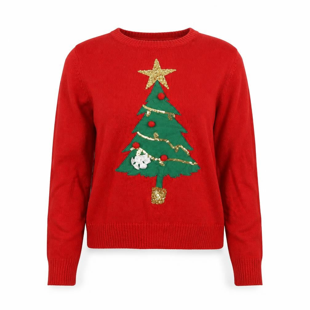 Marks & Spencer Women Red Small Christmas Tree Sequin Ugly Jumper