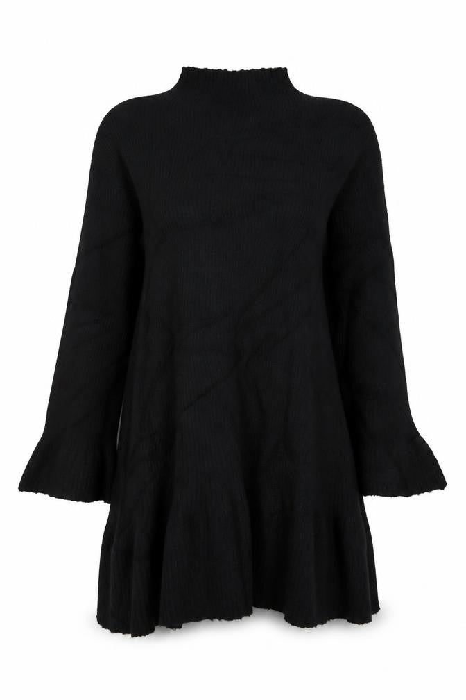 Boohoo Women Black L Ribbed Knit Jumper Dress Bell Sleeve NWT