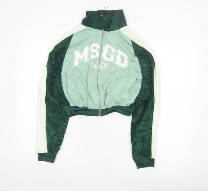 Additional front view of Missguided Women Green UK 8 Cropped Varsity Jacket Logo Full Zip