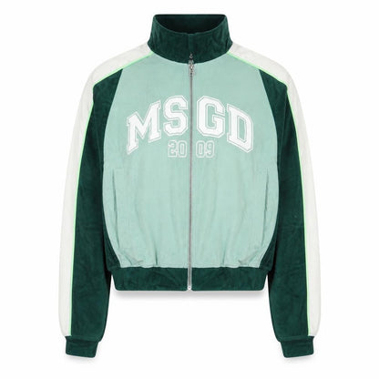 Front view of Missguided Women Green UK 8 Cropped Varsity Jacket Logo Full Zip