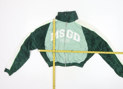 Back view of Missguided Women Green UK 8 Cropped Varsity Jacket Logo Full Zip