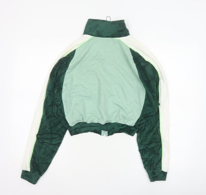 Close-up detail of Missguided Women Green UK 8 Cropped Varsity Jacket Logo Full Zip