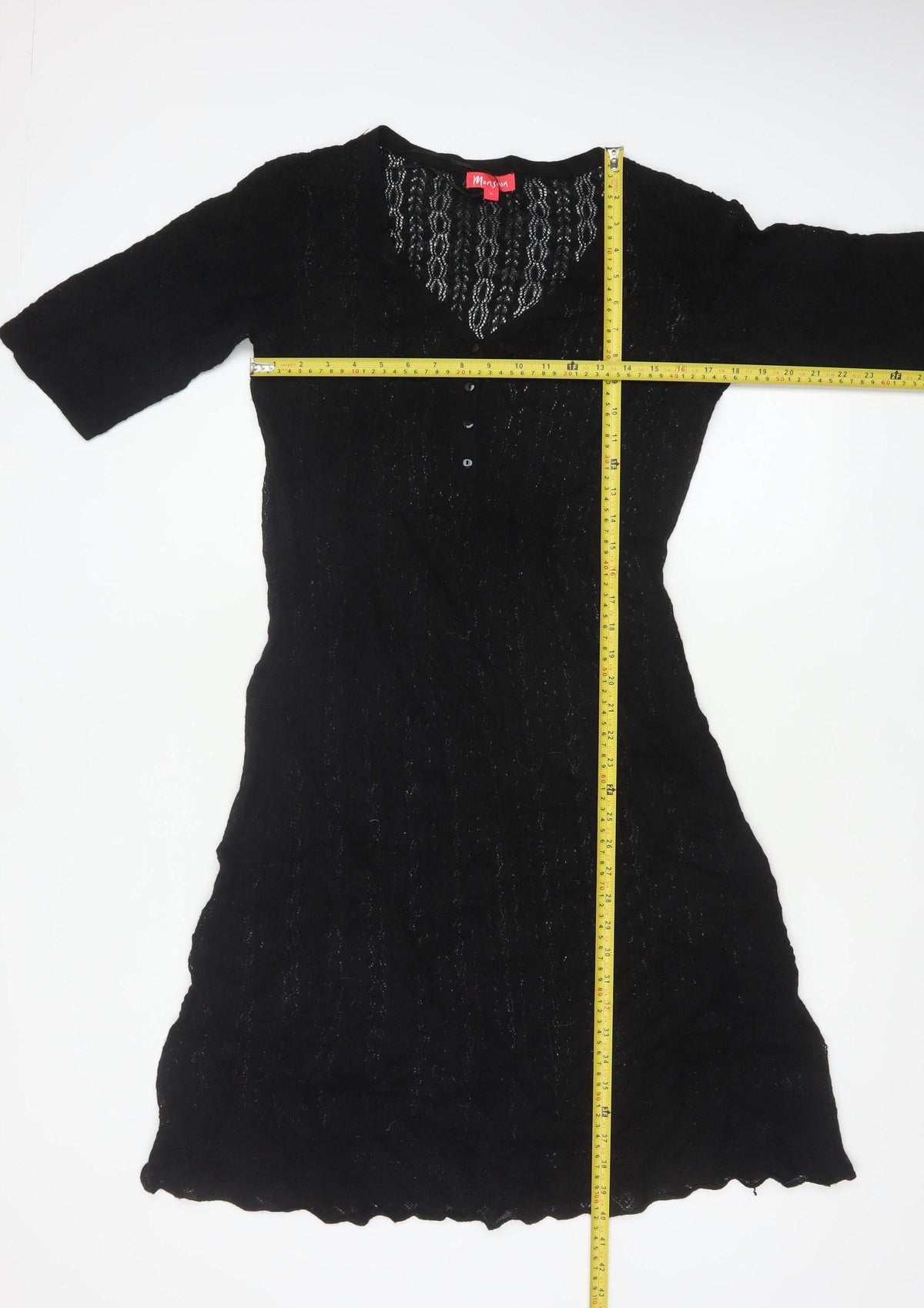 Monsoon Women Black L A-Line Knit Long V-Neck Button Dress