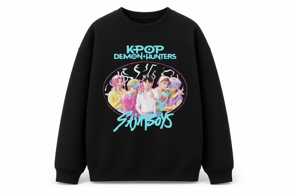 Netflix KPop Demon Hunters Saja Boys Black 13 Years Graphic Sweatshirt