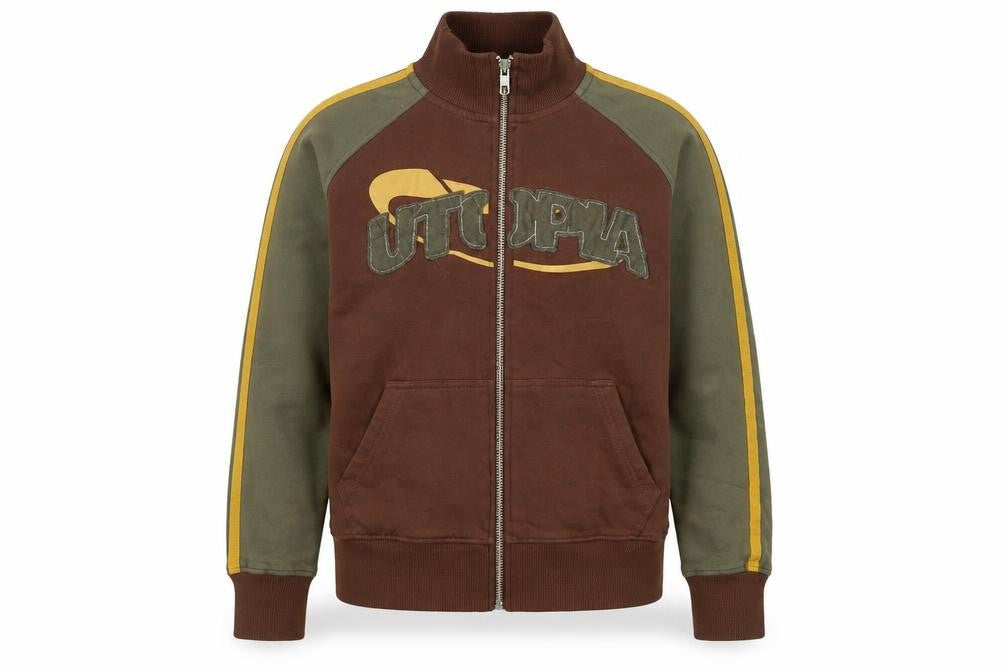 Urban Outfitters Women Brown Green 2XS Bomber Jacket Logo Full Zip