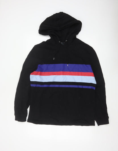 Additional front view of ASOS Men’s Black S Pullover Hoodie Colour Block Striped Cotton