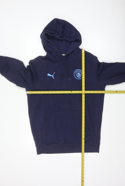 Back view of Puma Men’s Blue M Manchester City Football Pullover Hoodie Logo