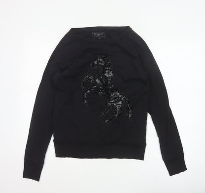 Additional front view of FC Jeans Women’s Black M Sequin Lizard Crew Neck Cotton Sweatshirt