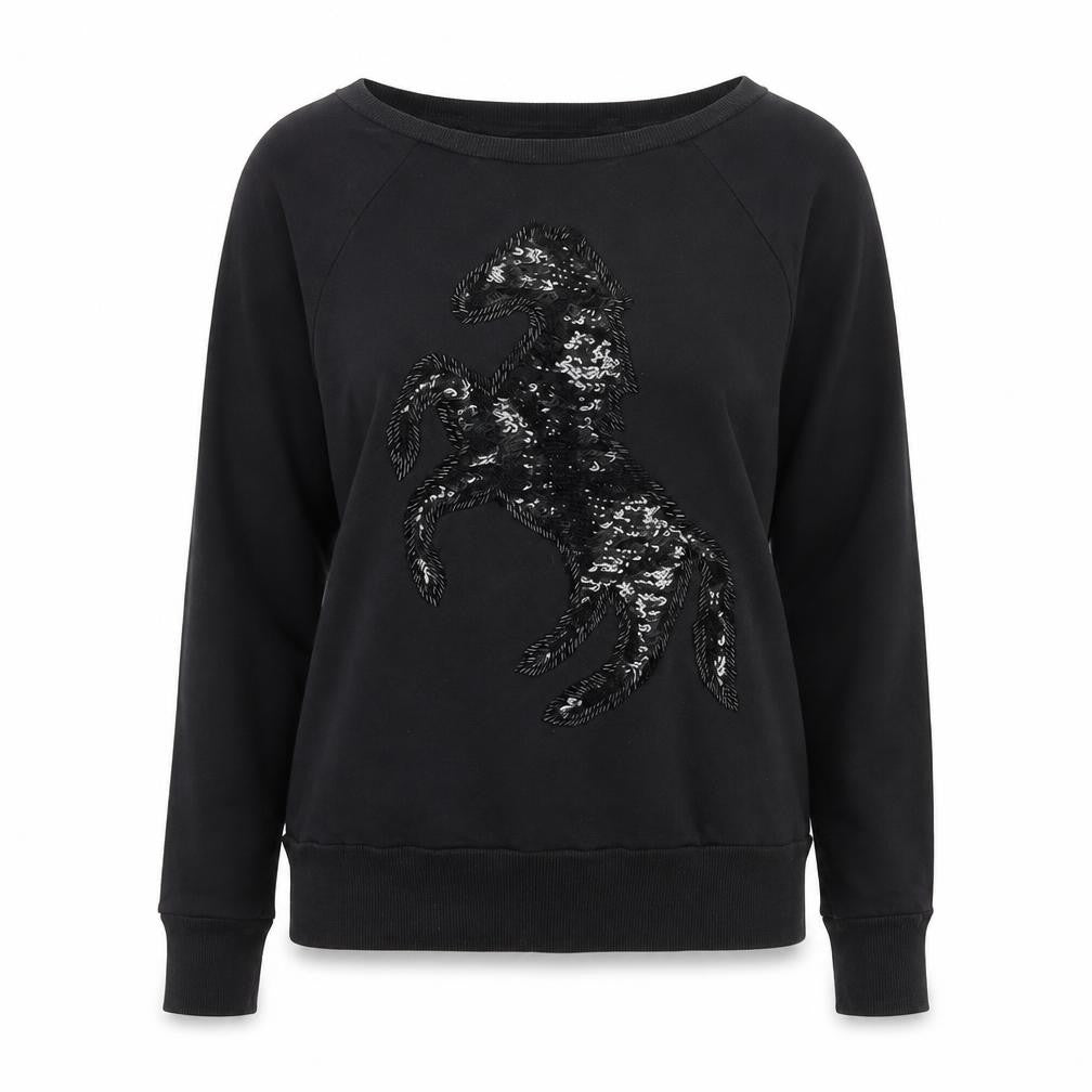 FC Jeans Women’s Black M Sequin Lizard Crew Neck Cotton Sweatshirt