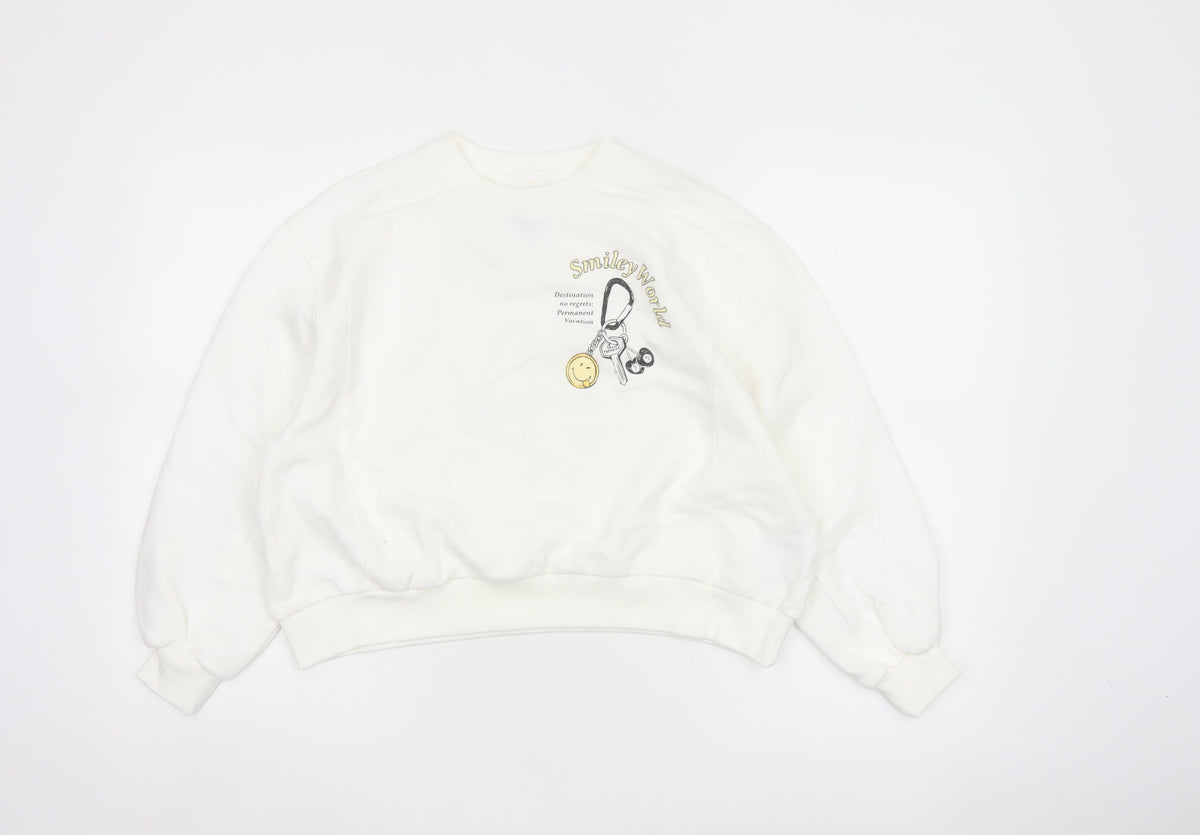 Smiley World Girls White 10-11 Years Pullover Graphic Sweatshirt