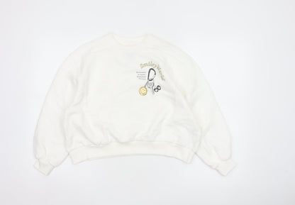 Additional front view of Smiley World girls’ white 10-11 years pullover graphic sweatshirt