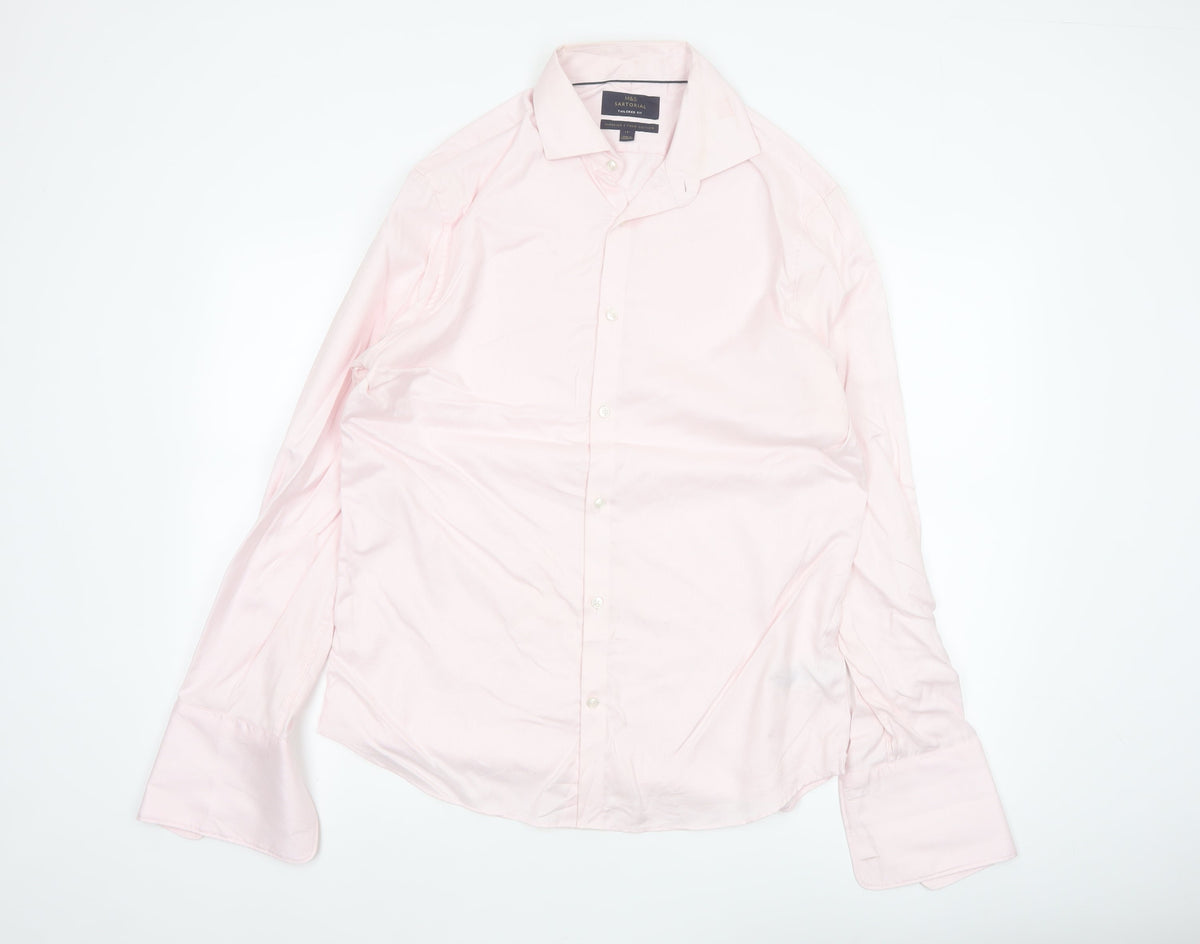Marks & Spencer Men Pink 16.5 Slim Herringbone Cotton Formal Shirt