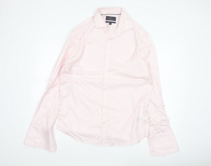 Marks & Spencer Men Pink 16.5 Slim Herringbone Cotton Formal Shirt