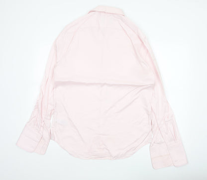 Marks & Spencer Men Pink 16.5 Slim Herringbone Cotton Formal Shirt