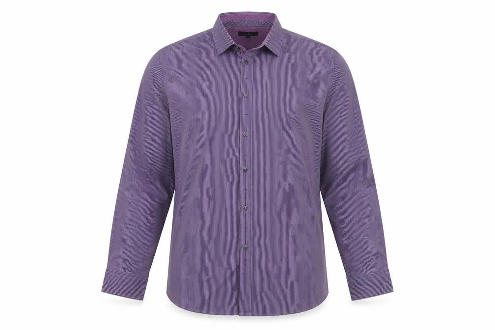 Jeff Banks London Men's Purple XL Striped Cotton Button-Up Shirt