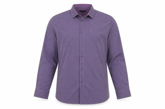 Jeff Banks London Men's Purple XL Striped Cotton Button-Up Shirt