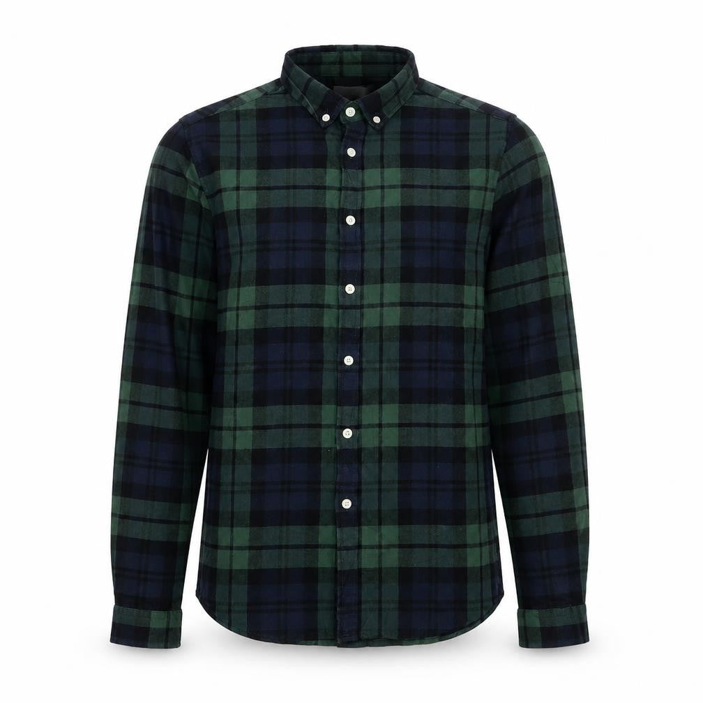 ASOS Men Green Navy Plaid Button-Down Long Sleeve Shirt M