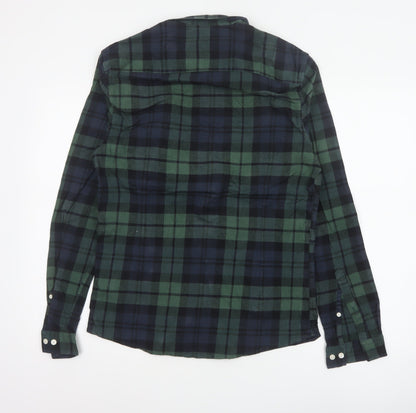 Close-up detail of ASOS Men Green Navy Plaid Button-Down Long Sleeve Shirt M