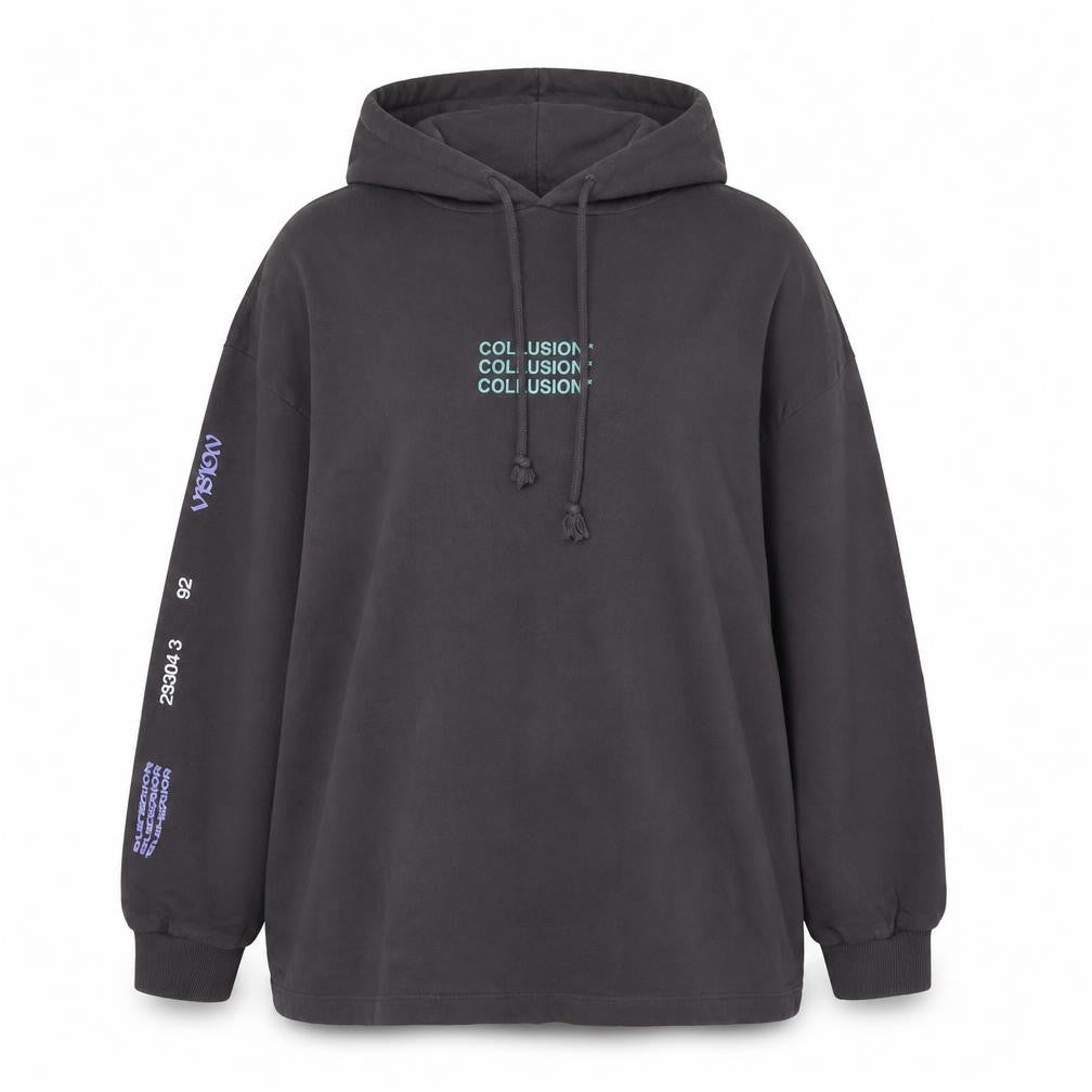 COLLUSION Women's Black UK 10 Oversized Pullover Graphic Hoodie