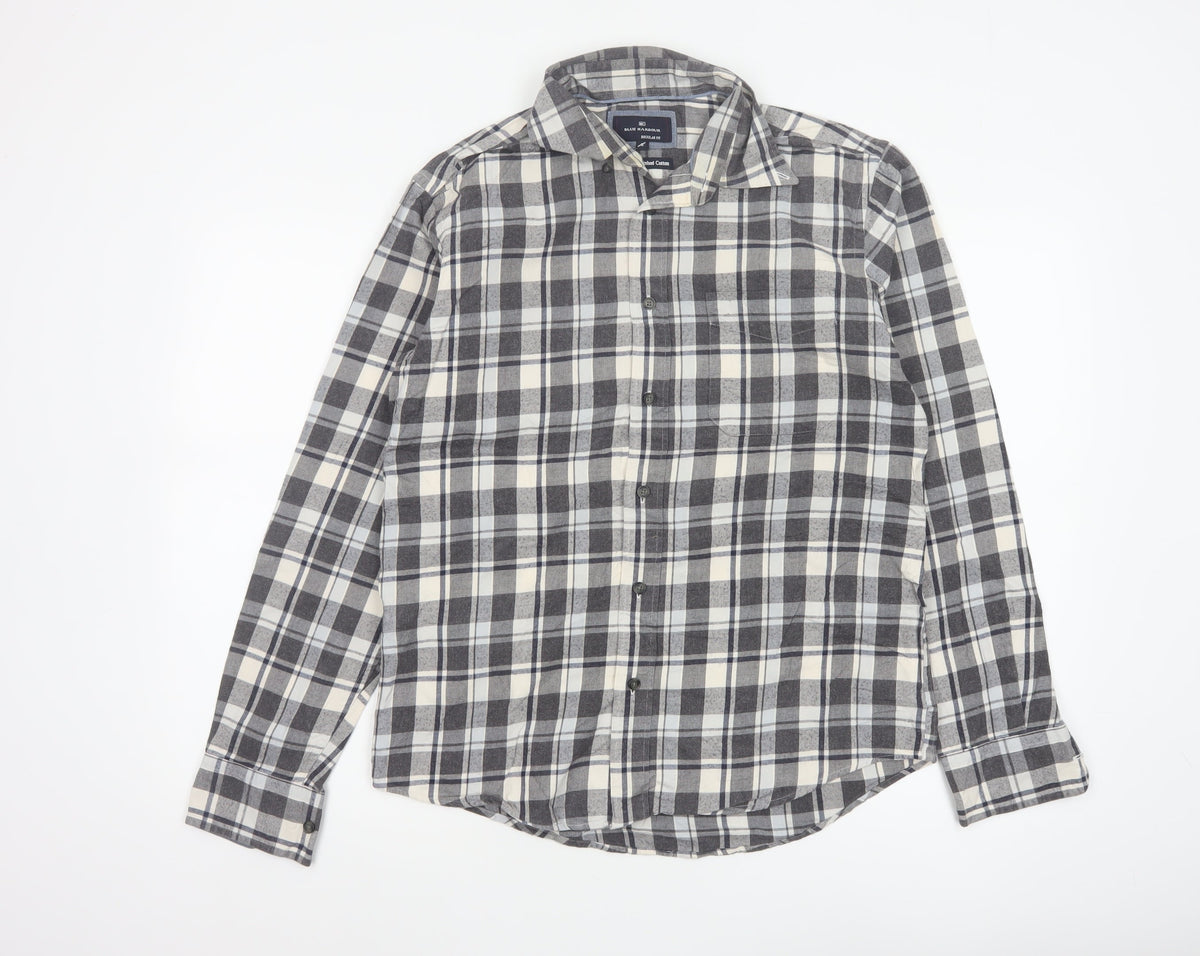 Marks & Spencer Blue Harbour Men Grey Check Brushed Cotton Shirt Small Regular Fit