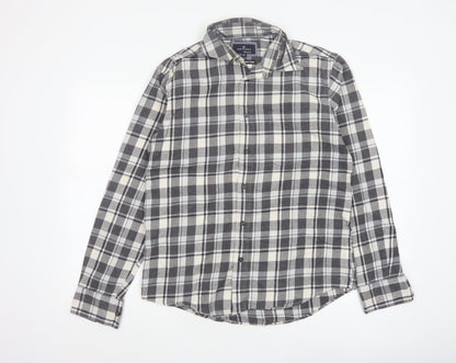 Marks & Spencer Blue Harbour Men Grey Check Brushed Cotton Shirt Small Regular Fit