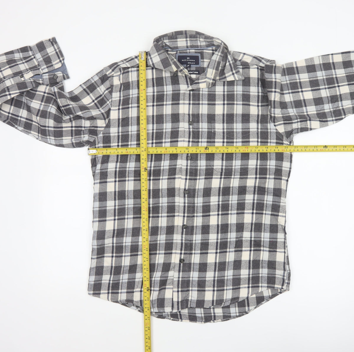 Marks & Spencer Blue Harbour Men Grey Check Brushed Cotton Shirt Small Regular Fit