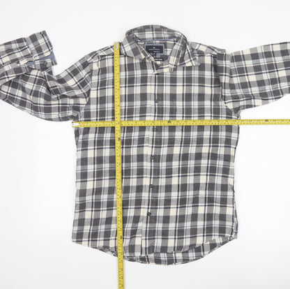 Marks & Spencer Blue Harbour Men Grey Check Brushed Cotton Shirt Small Regular Fit