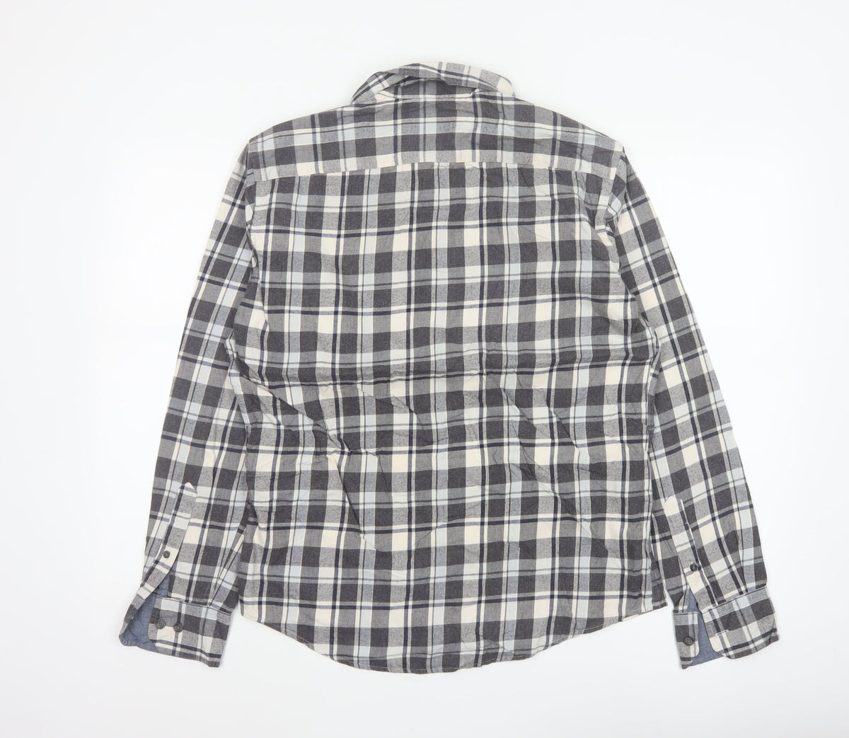 Marks & Spencer Blue Harbour Men Grey Check Brushed Cotton Shirt Small Regular Fit