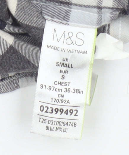 Marks & Spencer Blue Harbour Men Grey Check Brushed Cotton Shirt Small Regular Fit