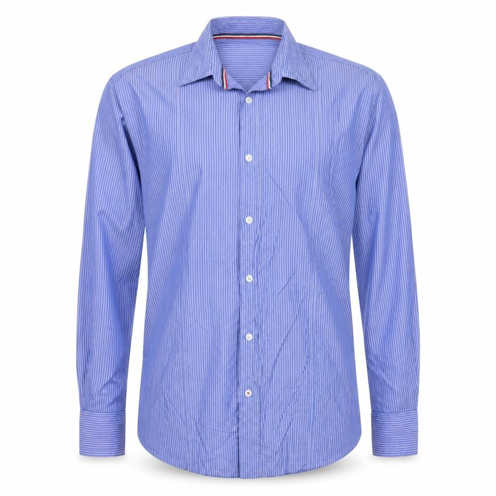 Country Casuals Milano Italy Men’s Blue Striped Cotton Button-Up Shirt Size L