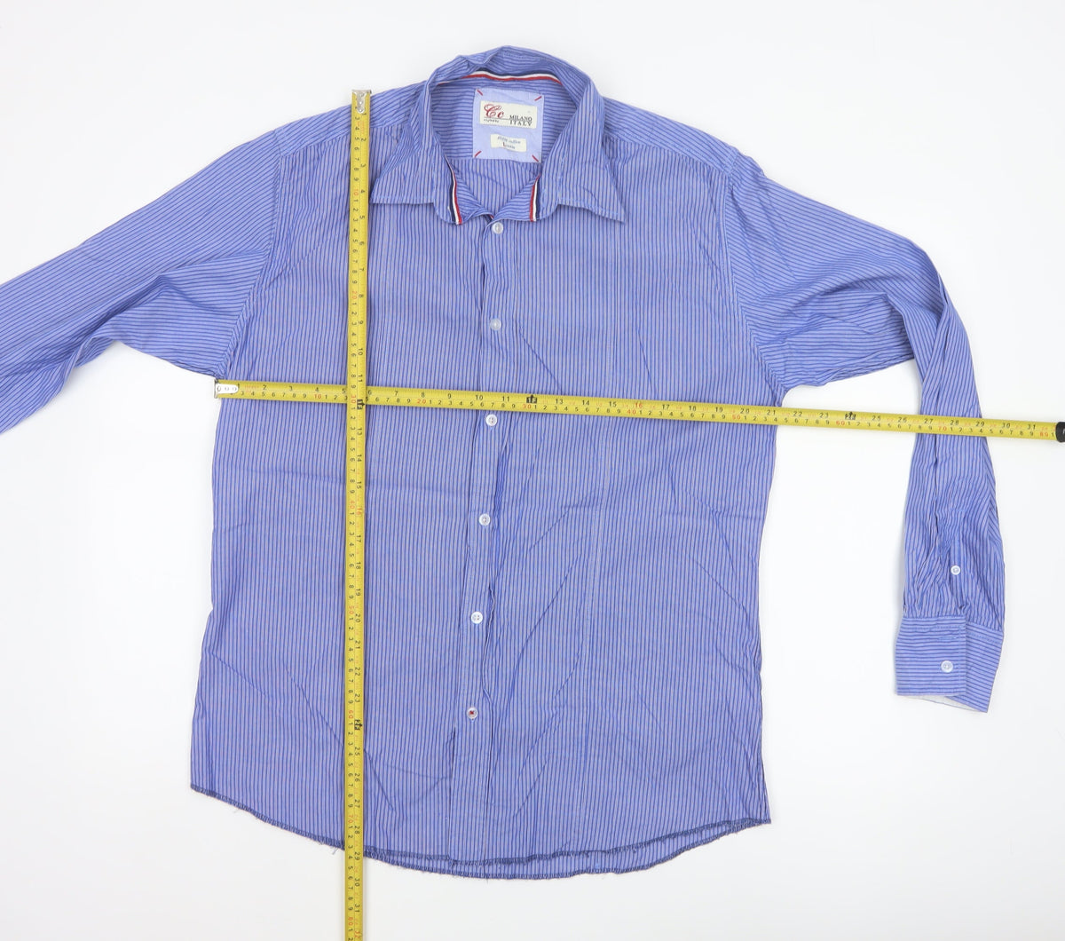 Country Casuals Milano Italy Men’s Blue Striped Cotton Button-Up Shirt Size L