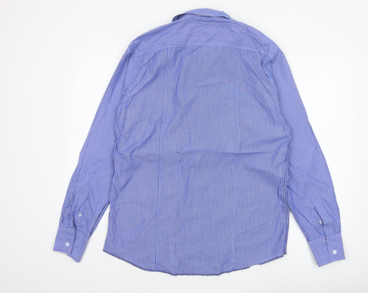 Country Casuals Milano Italy Men’s Blue Striped Cotton Button-Up Shirt Size L