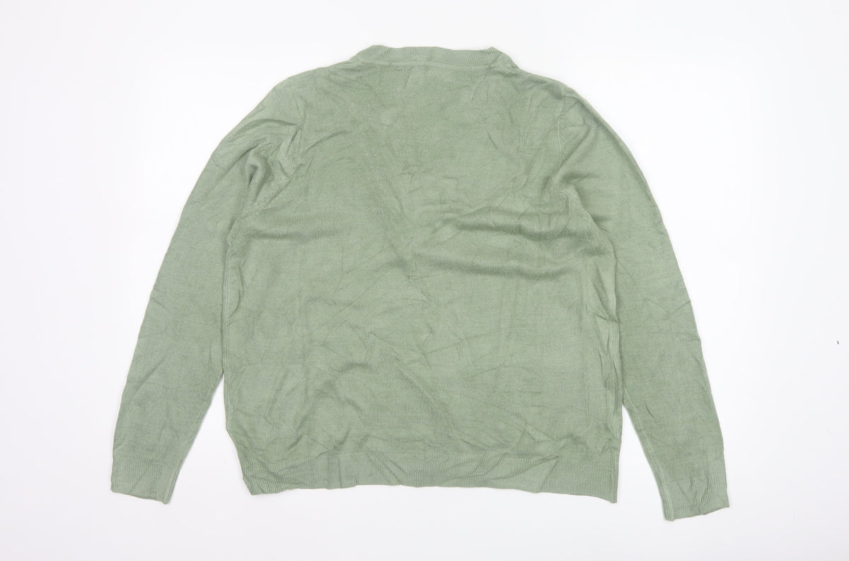 Marks & Spencer Women Green L V-Neck Long Sleeve Knit Pullover Jumper