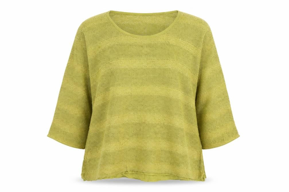 Masai Women Green L Open Knit Scoop Neck 3/4 Sleeve Jumper