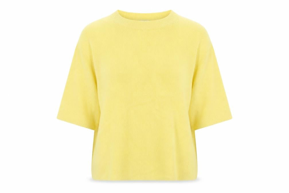 Autograph Women's Yellow M Merino Cashmere Rib Knit Short Sleeve Jumper